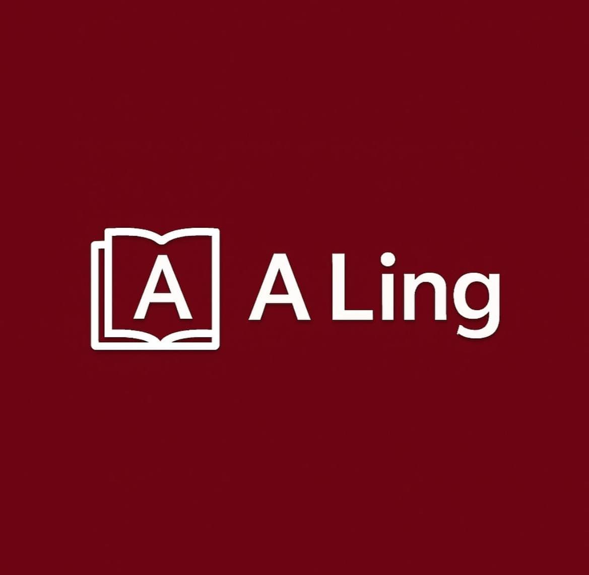 White book icon containing letter A next to text 'A Ling' on dark red background.